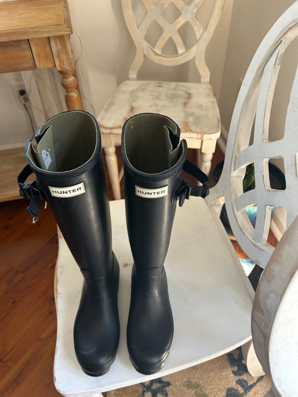 Hunter Tall Rain Boots in Black with Buckle